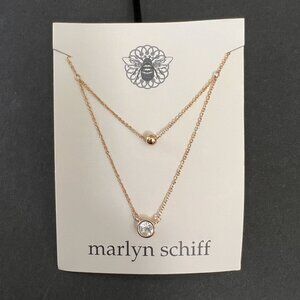 NOC Marlyn Schiff Double Layered Gold Tone Necklace With Clear Crystal G…